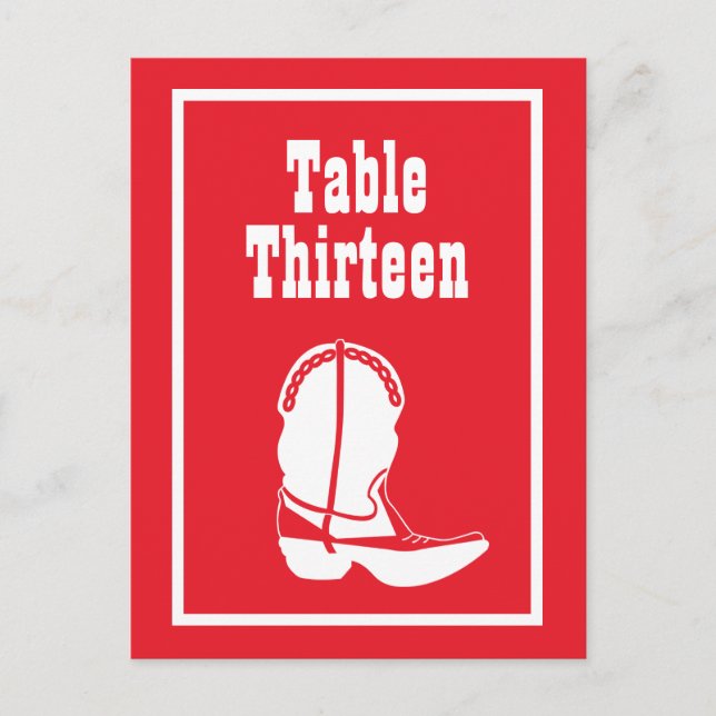 Cowboy Boot Table Numbers (Red / White) Postcard (Front)