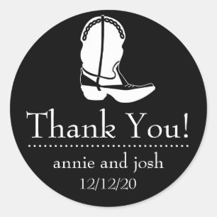 Cowboy Boot Thank You Labels (Black / White)