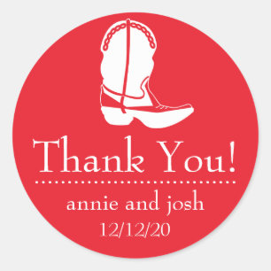 Cowboy Boot Thank You Labels (Red / White)