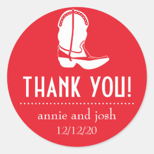 Cowboy Boot Thank You Labels (Red / White)