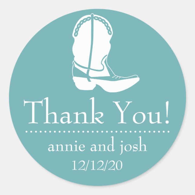 Cowboy Boot Thank You Labels (Sea Foam / White) (Front)
