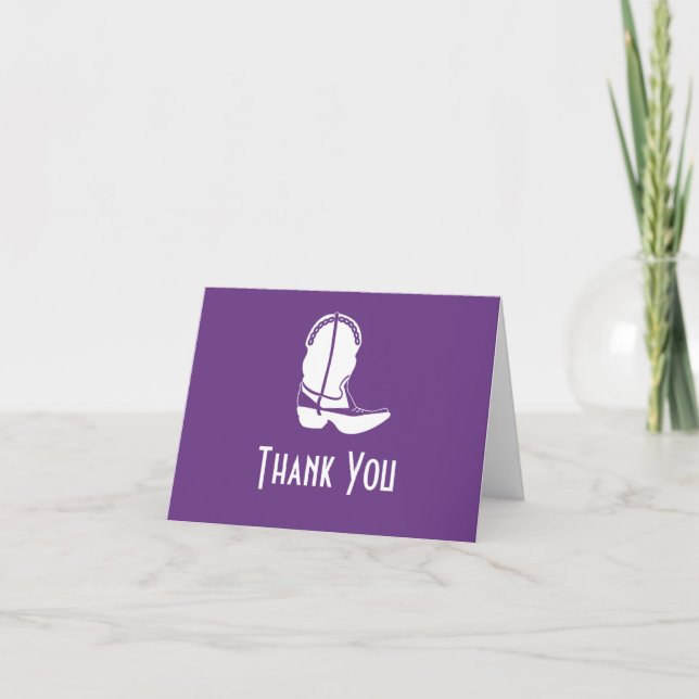 Cowboy Boot Thank You Note Cards (Dark Purple) (Front)