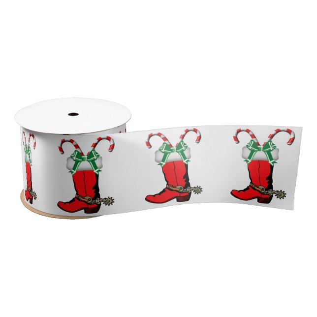 Cowboy Boot With Candy Canes Satin Ribbon (Spool)