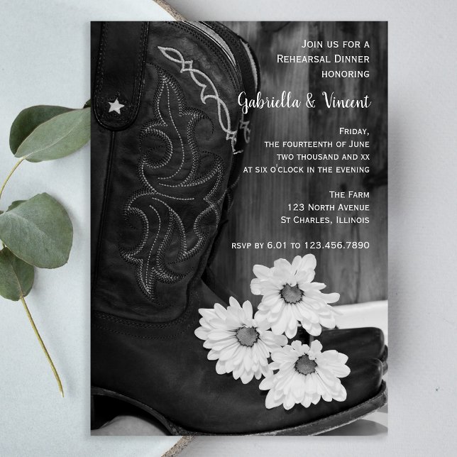 Cowboy Boots and Daisies Wedding Rehearsal Dinner Invitation (Creator Uploaded)