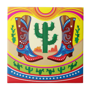 Cowboy Boots and Desert Sun Ceramic Tile