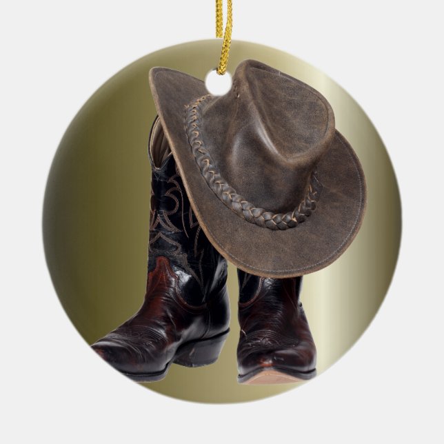 Cowboy Boots and Hat Ceramic Ornament (Front)