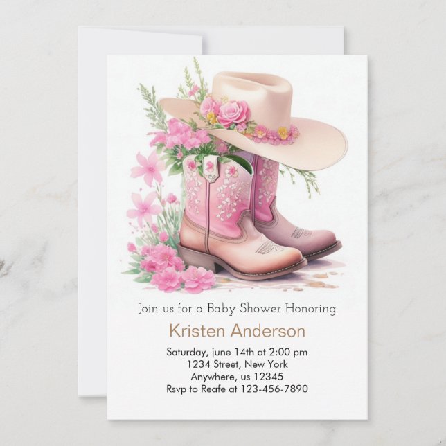 Cowboy Boots and Hat Cowgirl Baby Shower Invitation (Front)