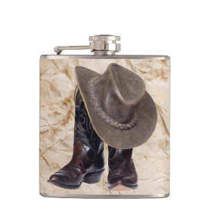 Cowboy Boots and Hat Hip Flask