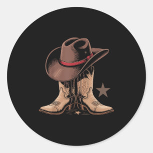 Cowboy Boots And Hat Western Rodeo Star Vintage Gr Classic Round Sticker