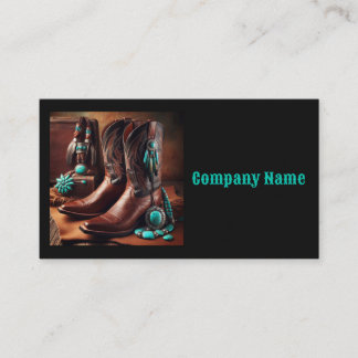 Cowboy Boots and Turquoise Jewellery (Black) Business Card