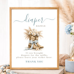 Cowboy Boots Blue Bow Baby Shower Diaper Raffle Poster