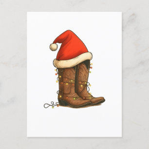 Cowboy Boots Christmas Western Santa Hat  Announcement Postcard