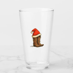 Cowboy Boots Christmas Western Santa Hat Glass