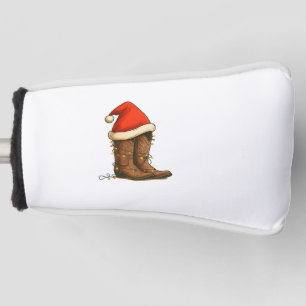 Cowboy Boots Christmas Western Santa Hat Golf Head Cover