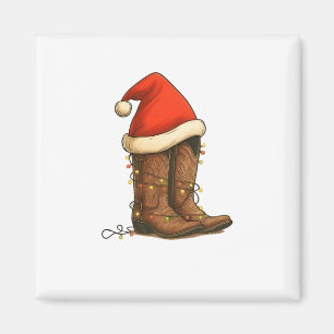 Cowboy Boots Christmas Western Santa Hat Magnet