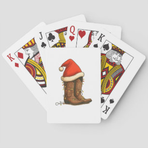 Cowboy Boots Christmas Western Santa Hat Playing Cards