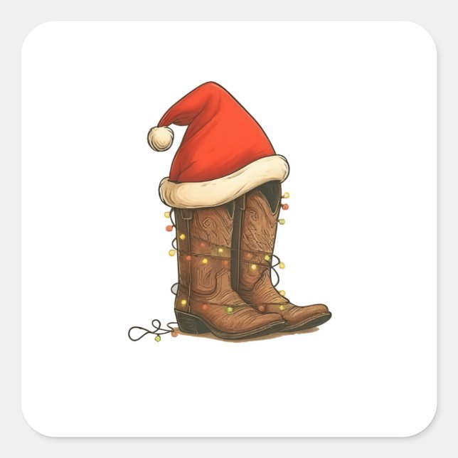 Cowboy Boots Christmas Western Santa Hat  Square Sticker (Front)
