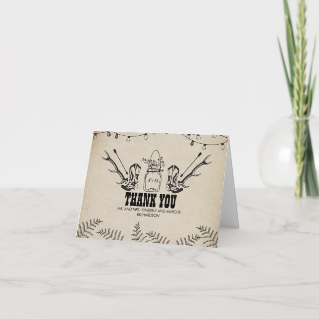 Cowboy Boots Country Rustic Wedding Thank You Card (Front)