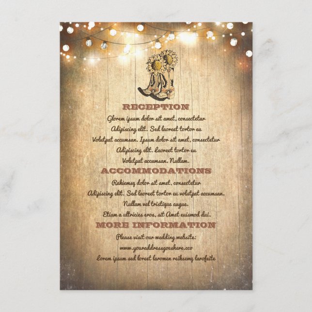Cowboy Boots Country Wedding Information Enclosure Card (Front)