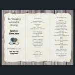 Cowboy Boots Country Wedding Program Template<br><div class="desc">Country themed wedding program template to fold in thirds.  Illustrated,  his and her cowboy boots decorate the front page when folded. The background is barn wood look with a layer to hold the text.</div>