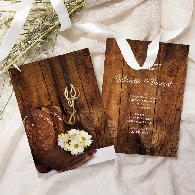 Cowboy Boots Daisies Horse Bit Engagement Party Invitation (Creator Uploaded)