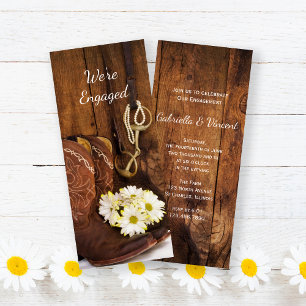 Cowboy Boots Daisies Horse Bit Engagement Party Invitation