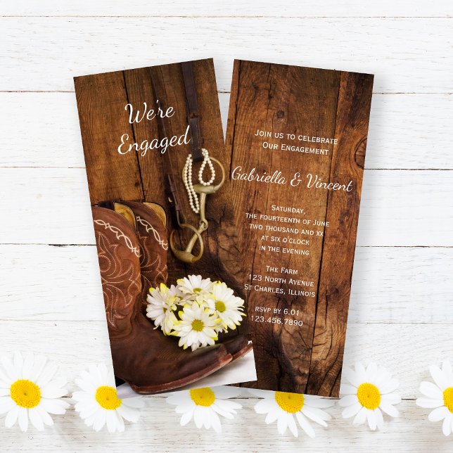 Cowboy Boots Daisies Horse Bit Engagement Party Invitation (Creator Uploaded)