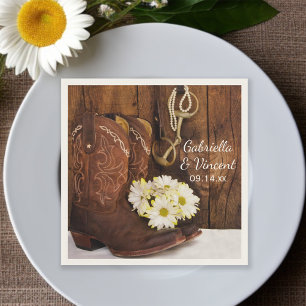 Cowboy Boots Daisies Horse Bit Western Wedding Napkin