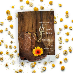 Cowboy Boots, Daisy and Horse Bit Engagement Party Invitation
