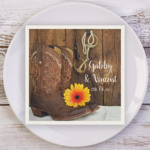 Cowboy Boots, Daisy and Horse Bit Western Wedding Napkin
