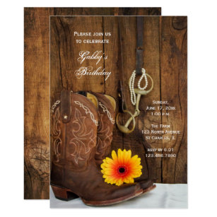 Cowboy Boots Daisy Country Western Birthday Party Invitation