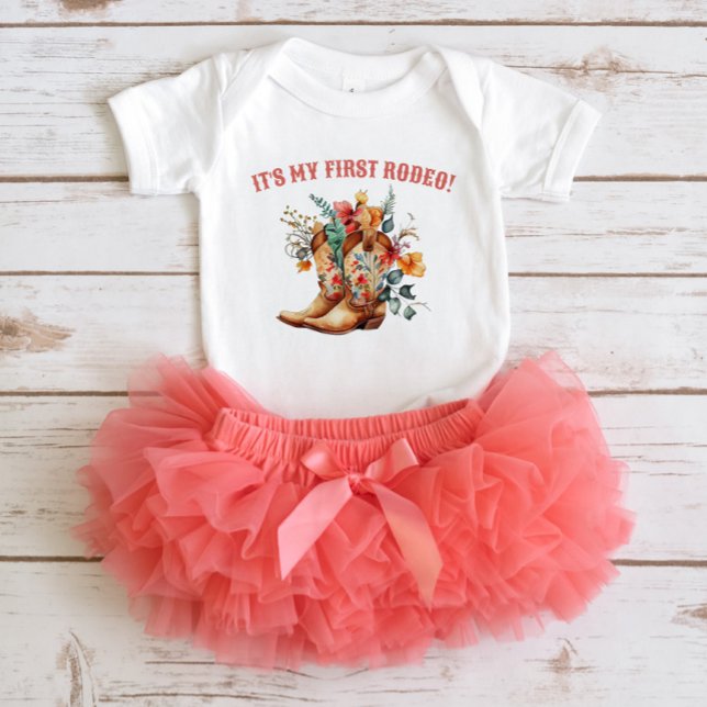 Cowboy Boots First Rodeo Birthday Baby Bodysuit (Creator Uploaded)