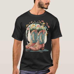 Cowboy Boots Flowers Line Dancing Western T-Shirt