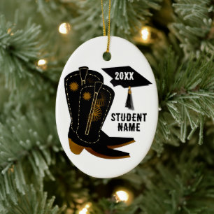 Cowboy Boots Graduation Ceramic Ornament
