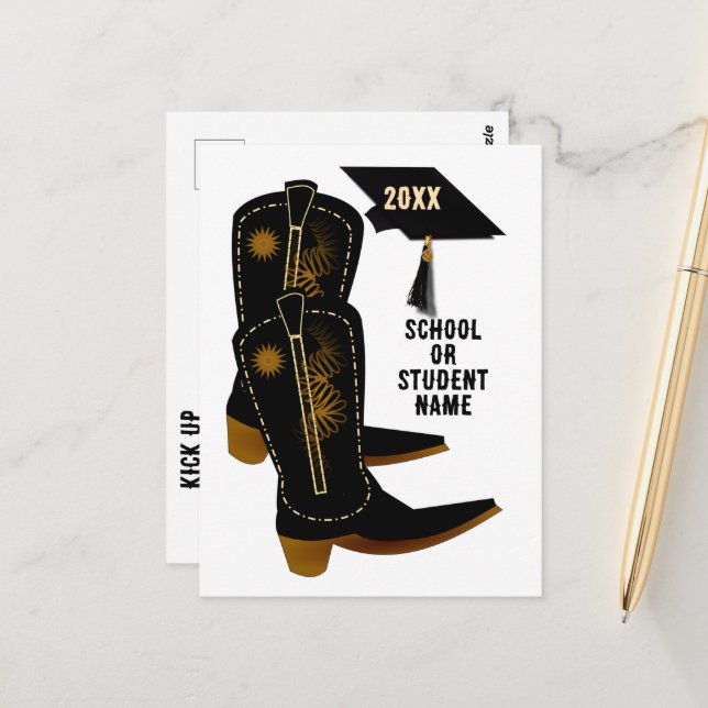  Cowboy Boots Graduation Postcard (Front/Back In Situ)