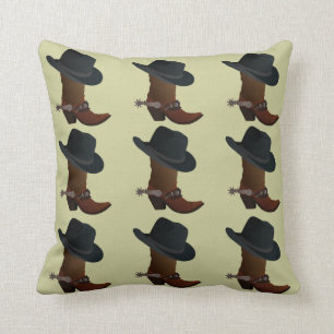 Cowboy Boots Hat and Spurs Country Western Cushion