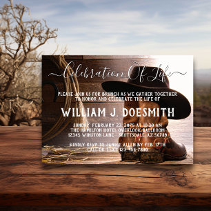 Cowboy Boots Hat Funeral Memorial Invitation