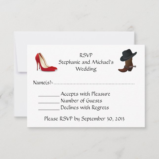 Cowboy Boots High Heels Shoes Wedding  RSVP Card (Front)
