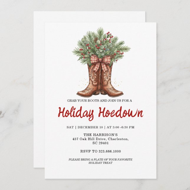 Cowboy Boots Holiday Celebration, Editable Country Invitation (Front/Back)
