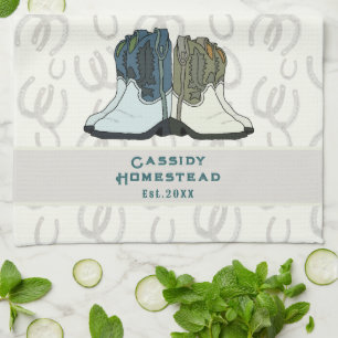 Cowboy Boots Illustrated Hostess Tea Towel