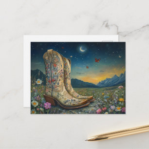 Cowboy Boots in the Meadow Postcard
