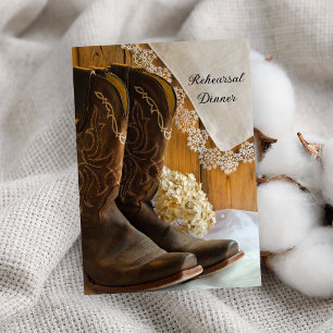 Cowboy Boots Lace Western Wedding Rehearsal Dinner Invitation