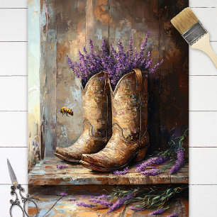 Cowboy Boots Lavender Honey Bee Decoupage Tissue Paper
