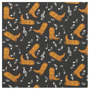 Cowboy Boots Music Notes Fabric