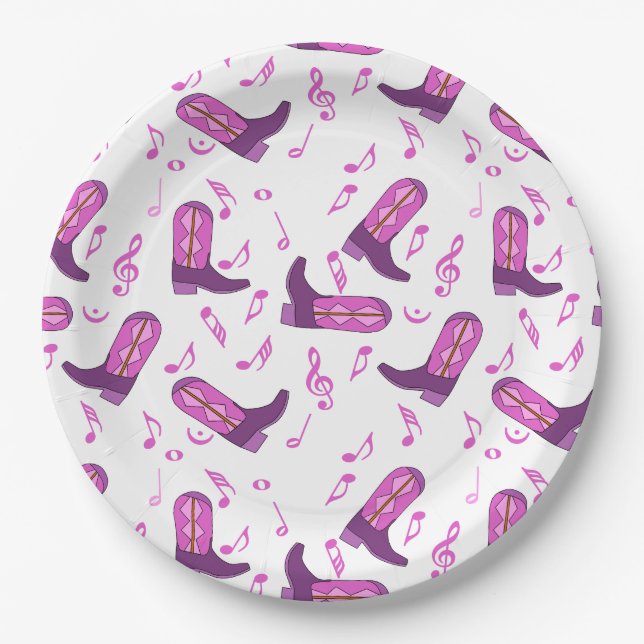 Cowboy Boots Music Notes Paper Plate (Front)