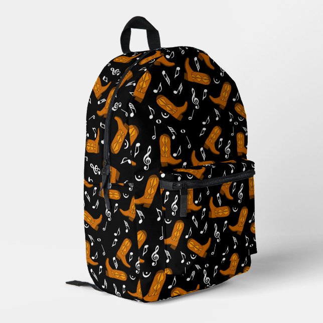 Cowboy Boots Music Notes Printed Backpack (Back Corner Left)