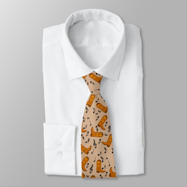 Cowboy Boots Music Notes Tie (Tied)