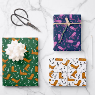Cowboy Boots Music Notes Wrapping Paper Sheet