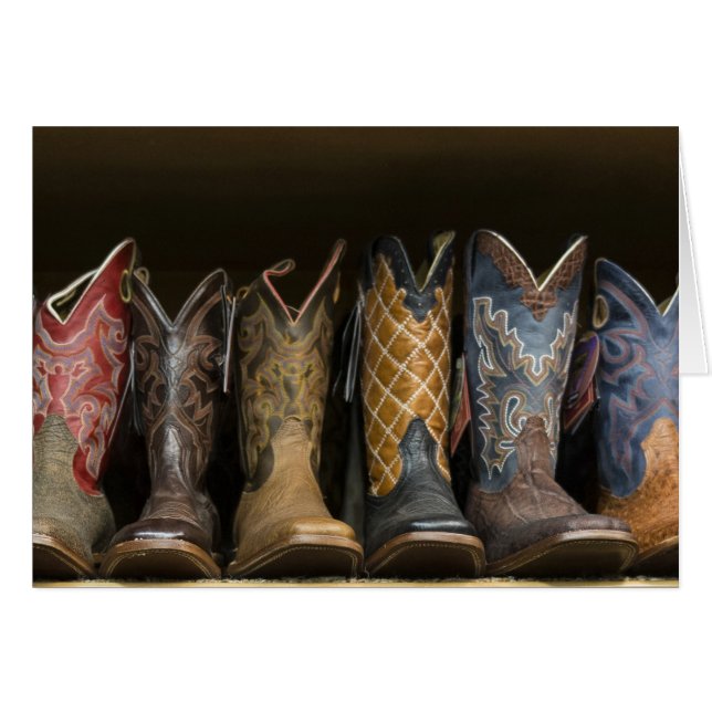 Cowboy Boots On A Shelf Western Card (Front Horizontal)