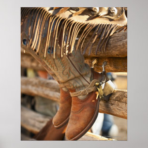Cowboy boots on fence 2 poster